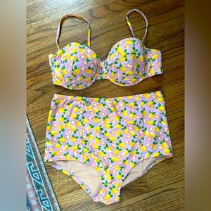 J.CREW underwire bikini top high-waist bikini bottom in lemon print